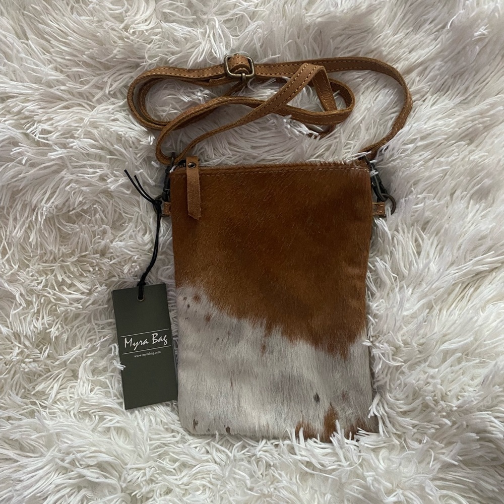 Brown and White Hide Myra Cross Body Bag